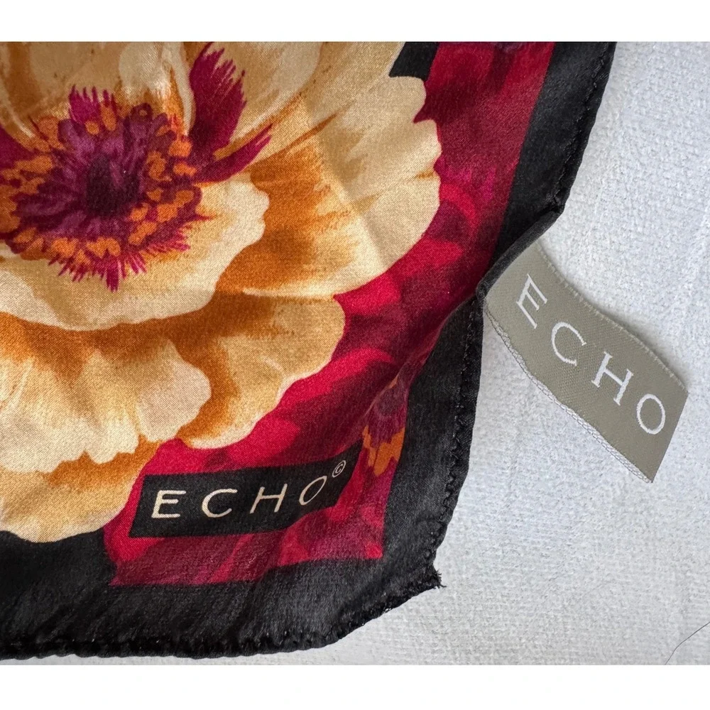 Echo Silk Scarf Red Burgundy Cream Floral Peony Print Oblong Neck floral luxury